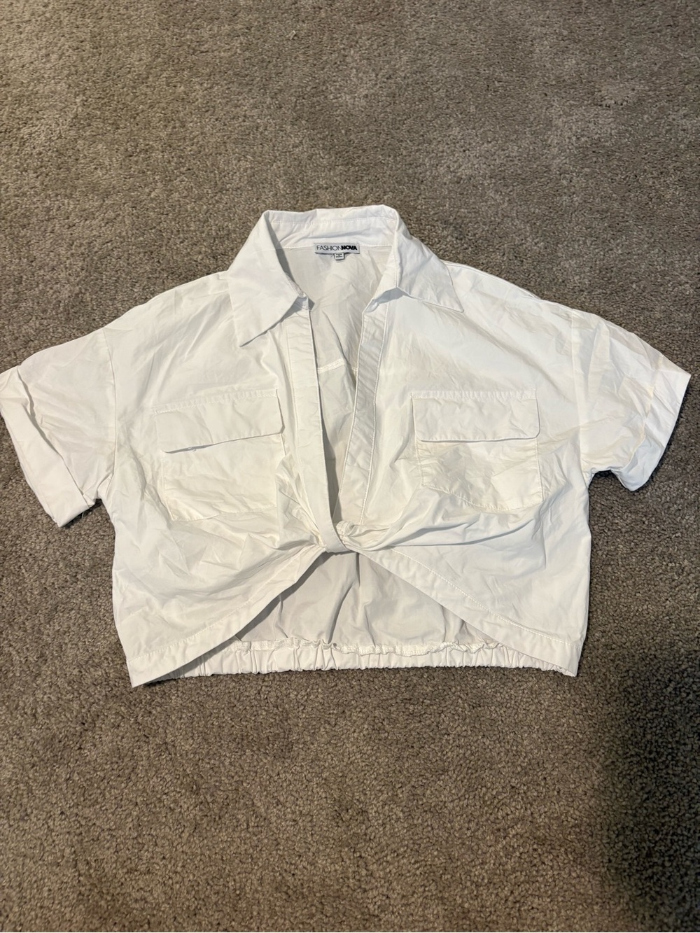 Fashion Nova White Cropped Twist-Front Button Shirt